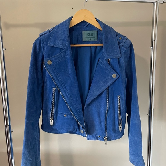 Women's Blue Real Leather Jacket - Picture 1 of 5